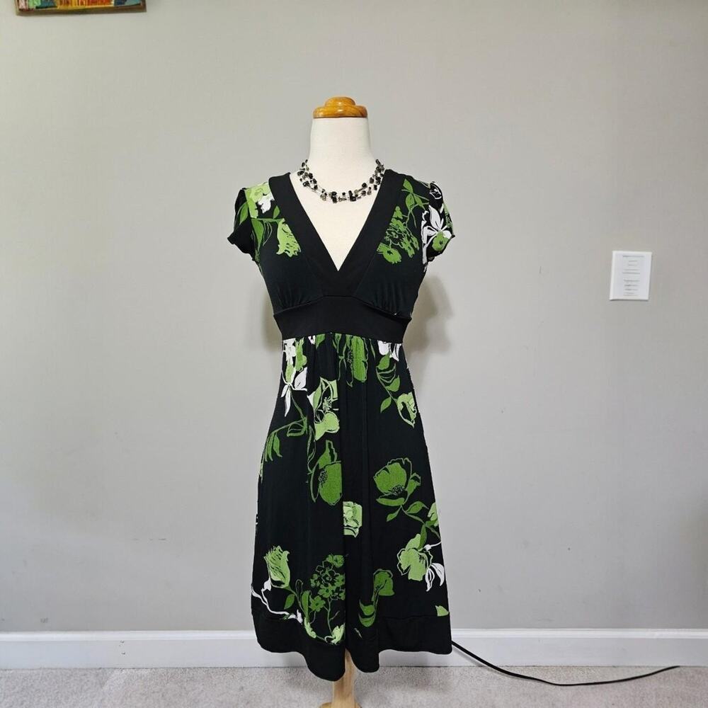 Vntg Y2K Speechless Floral Empire Waist Mini Dress Green Black
